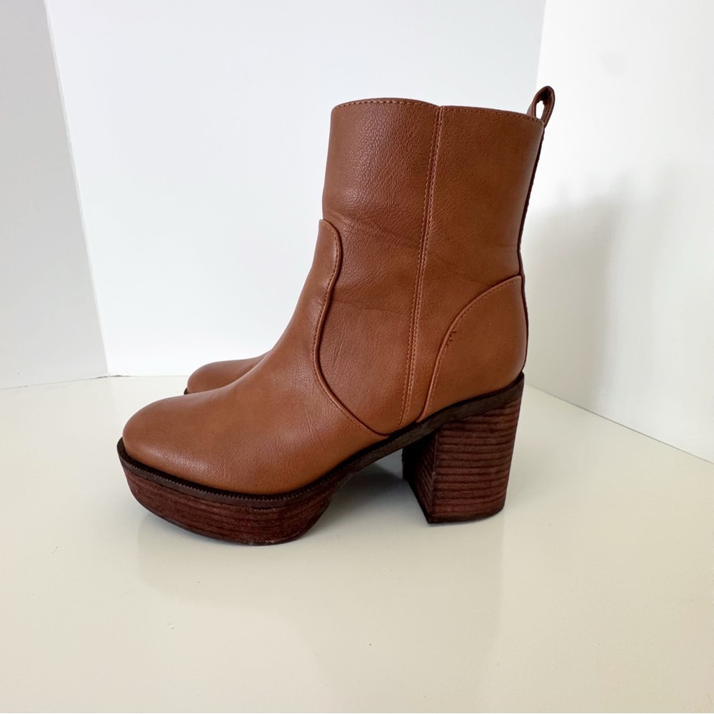 House Of Harlow 1960 Festival Boots Platform Tall Block Heel Boho 8 Cognac